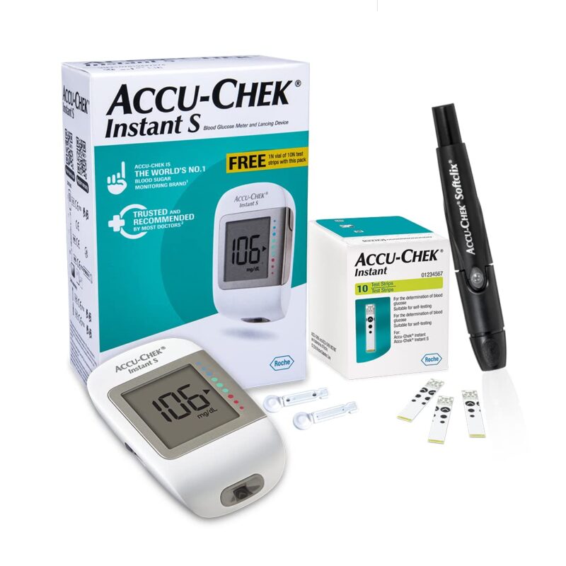 Accu-Chek Instant S Blood Glucose Glucometer Kit with Vial of 10 Strips 10 Lancets and a Lancing device FREE for Accurate Blood Sugar Testing-0-min