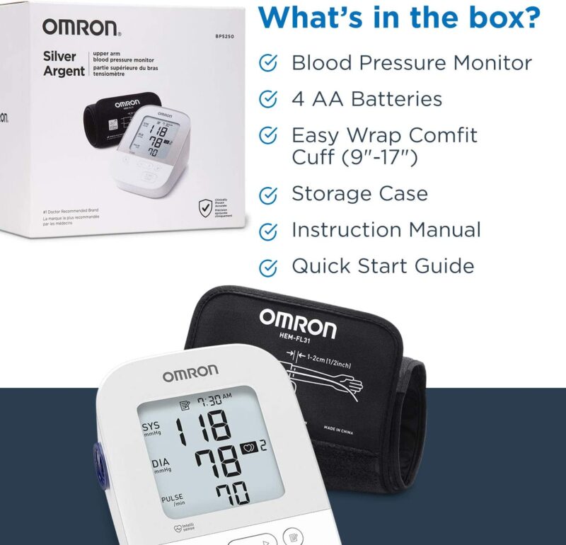 OMRON Silver Blood Pressure Monitor Upper Arm Cuff Digital Bluetooth Blood Pressure Machine Stores Up To 80 Readings-4 1-min