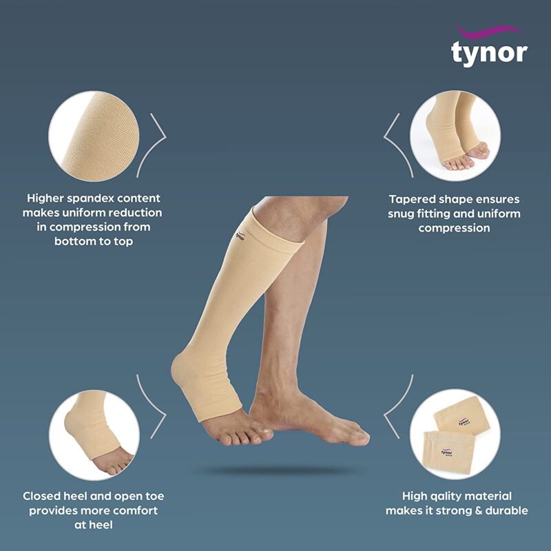 Tynor Compression Stocking Below Knee Classic Beige Medium Pack of 2-2-min