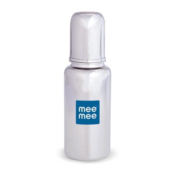 Mee Mee Baby Premium Steel Feeding Bottle with Advanced Anti Colic Valve, BPA Free, Soft Silicone Teat, for Babies_Infants_Newborns of 0-2 Years (Silver, 240ml)-0-min