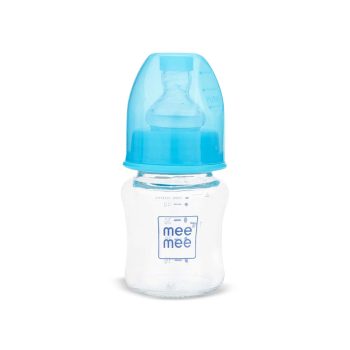 Mee Mee Premium Baby Glass Feeding Bottle (50 ml, Blue)-0-min